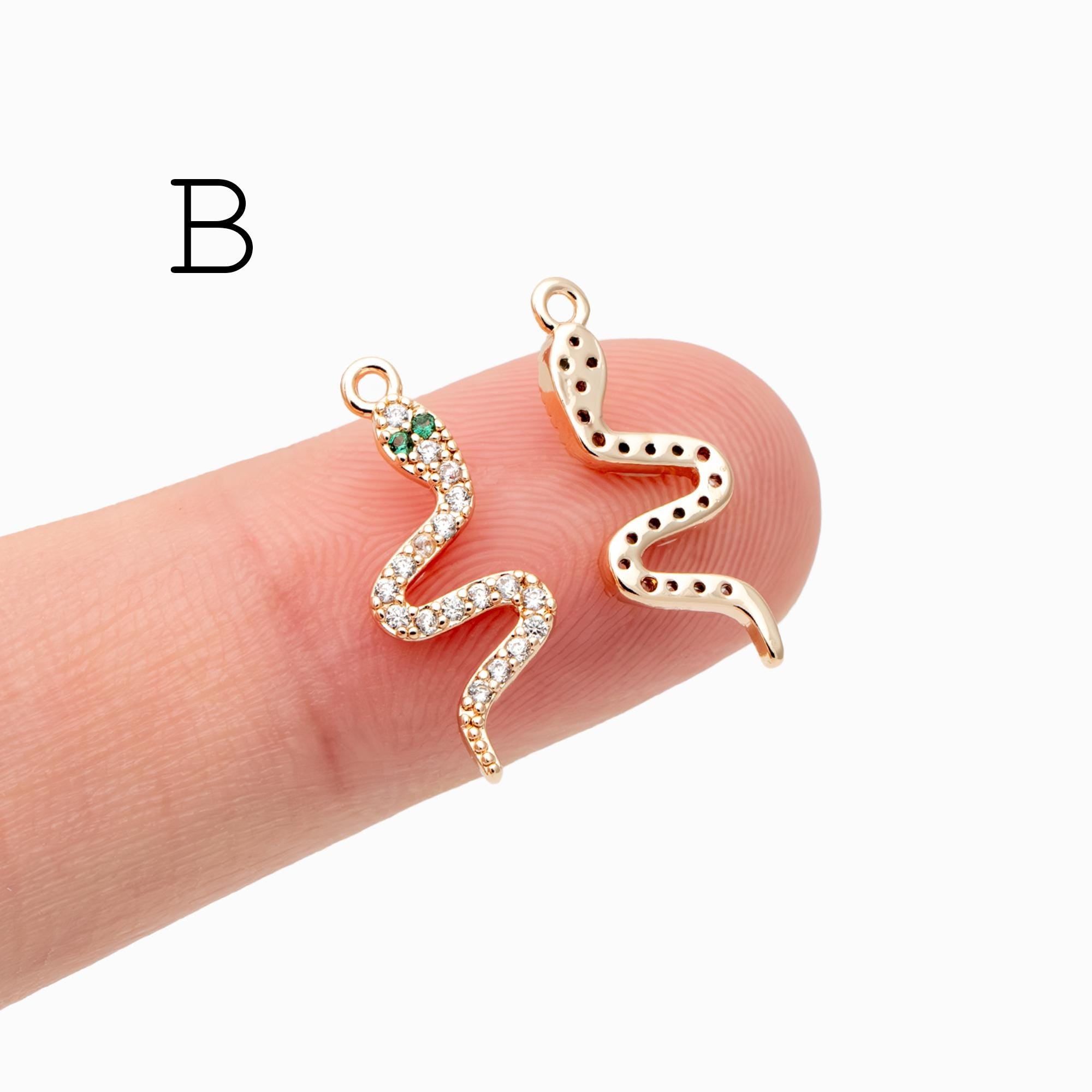 4pcs Gold Snake Charm, 18K Gold Plated Brass, Snake Necklace charm, Snake Jewelry, Snake Pendant (GB-2756)